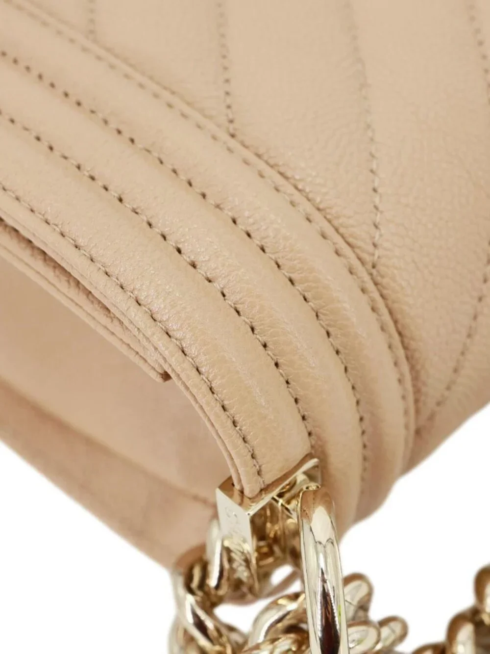 Chanel Boy Flap Small Chevron Leather Shoulder Bag Beige